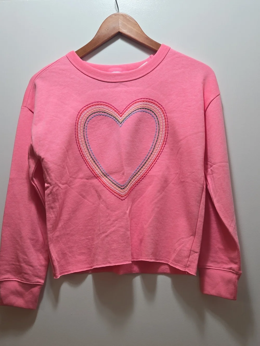 GAP Girls Pink Heart Crewneck Sweatshirt with Rainbow Stitching